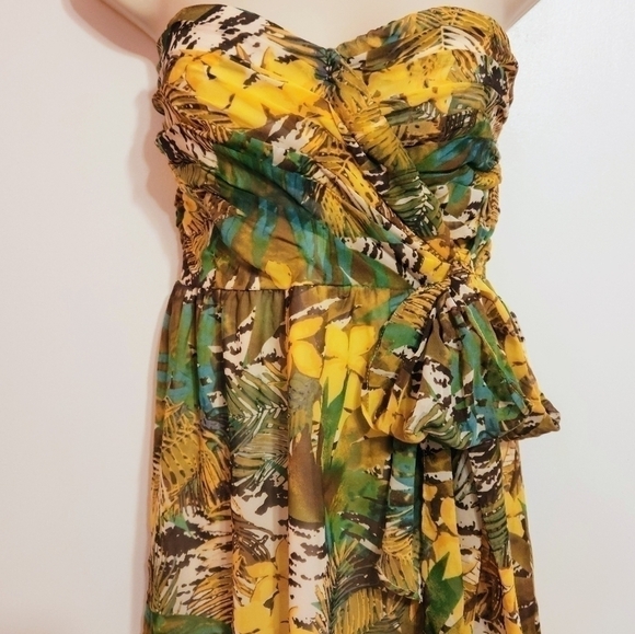 Forever 21 Tropical Print Chiffon Strapless Mini Dress Small - Picture 3 of 13